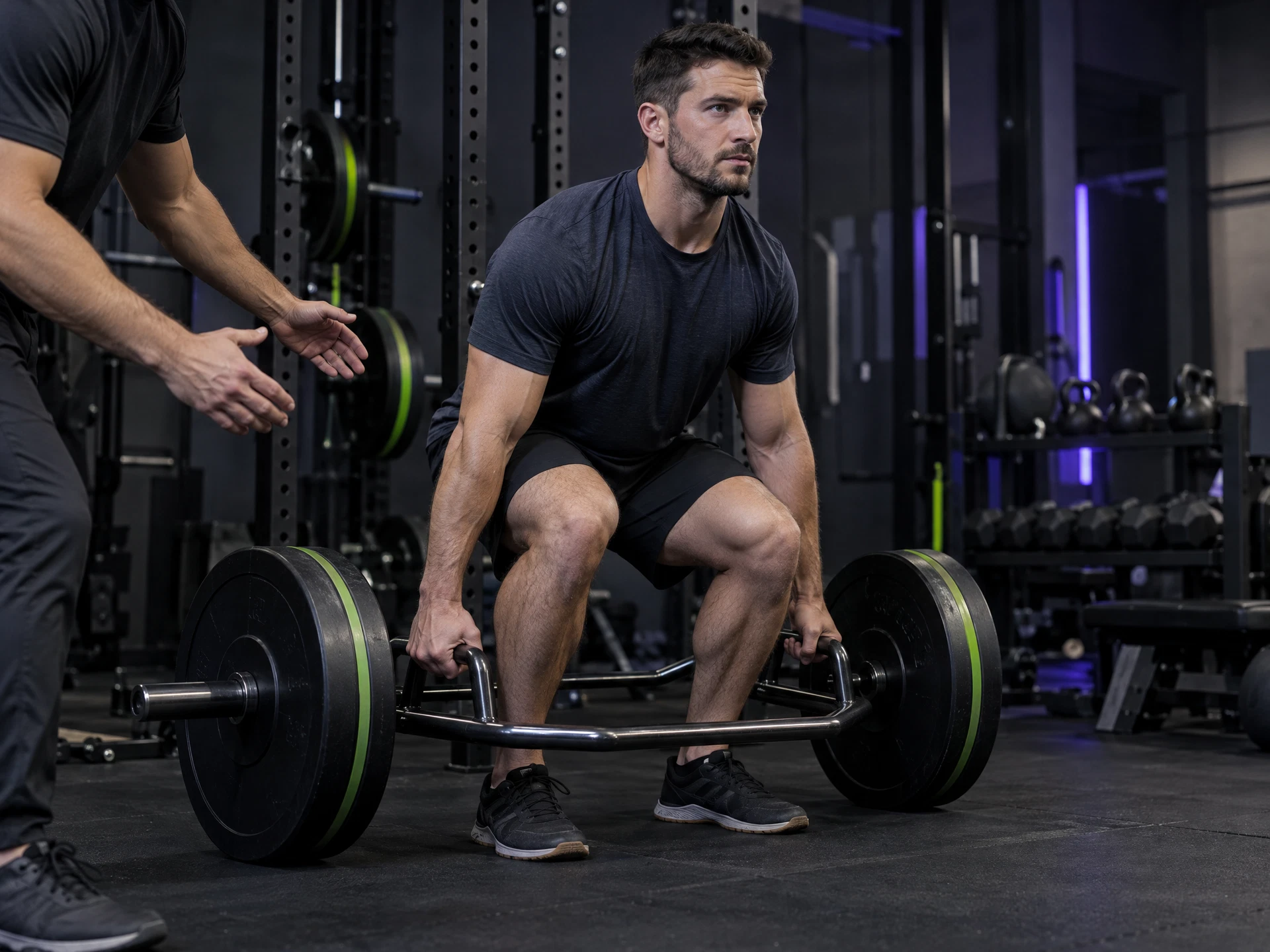 Client learning a controlled strength movement in the gym