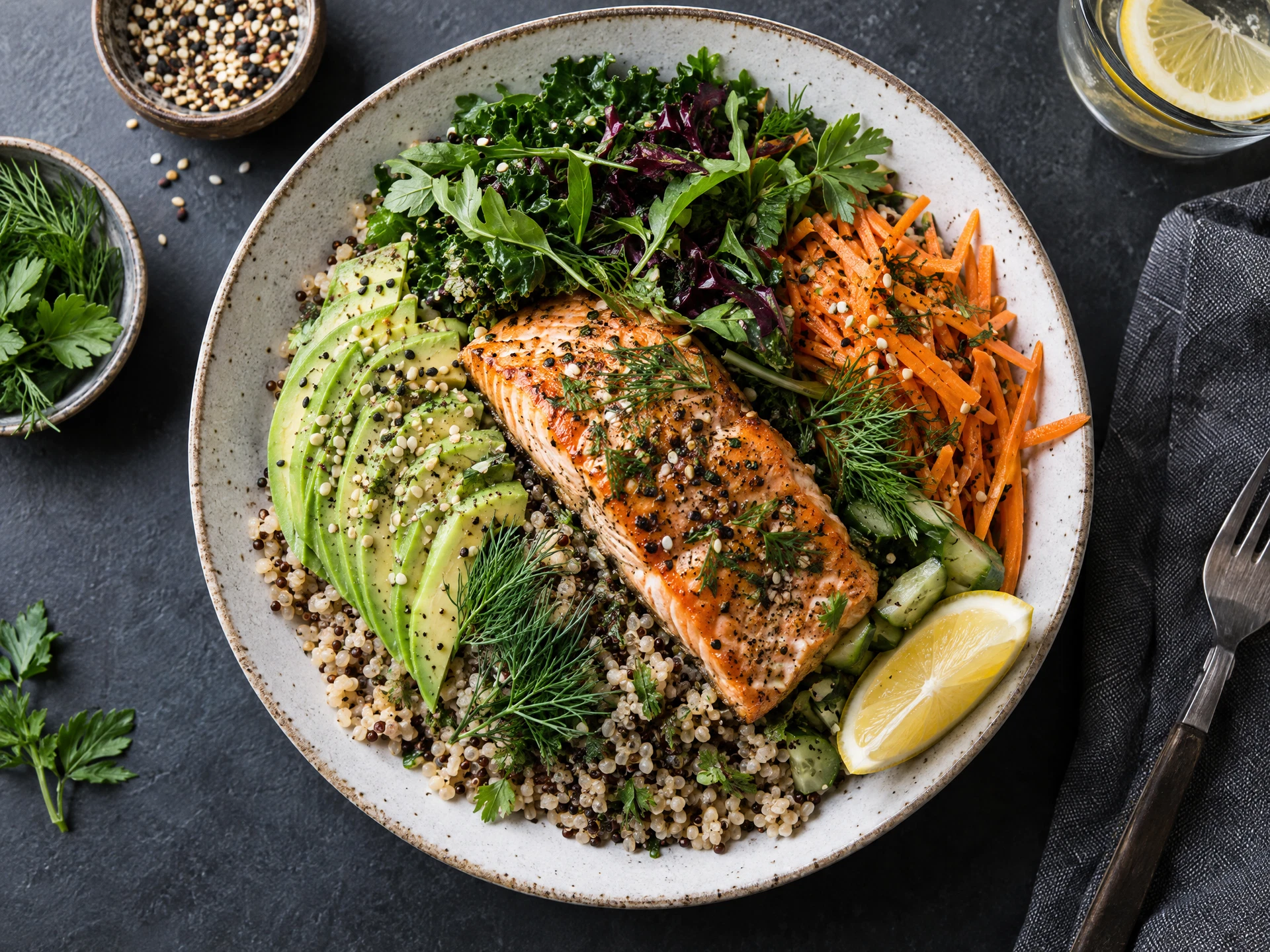 A nourishing bowl with colourful whole-food ingredients